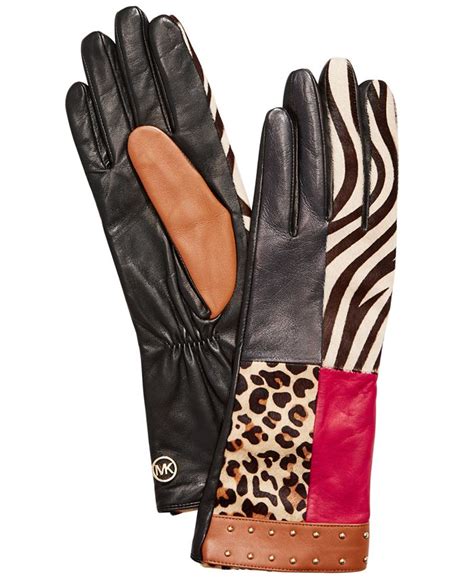 michael michael kors haircalf patchwork leather gloves